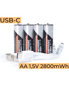 AA USB-C 2800 mWh Oppladbare batterier