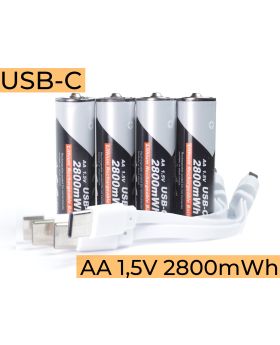 AA USB-C 2800 mWh Oppladbare batterier